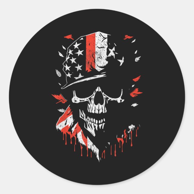 Adesivo Redondo American Flag Skull Soldier Patriotic Military Gra (Frente)