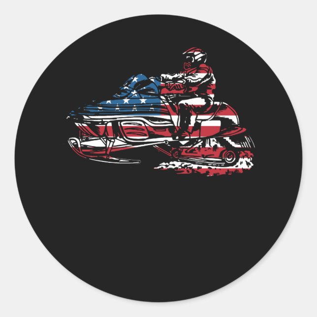 Adesivo Redondo American Flag Snowmobile Winter Snowmobiling Indep (Frente)