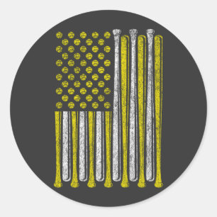 Adesivo Redondo American Flag Softball Team Vintage Engraçado Clás