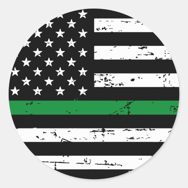 Adesivo Redondo American Flag Thin Green Line (Frente)
