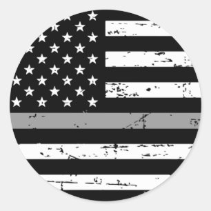 Adesivo Redondo American Flag Thin Silver Line