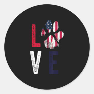 Adesivo Redondo American Flag Usa Love Dog Paw Patriotic 4th Of Ju