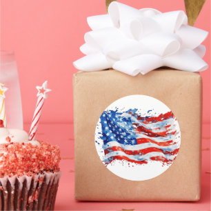 Adesivo Redondo American Flag USA Watercolor 4 de julho
