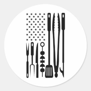Adesivo Redondo American Flag Utensil Churrasco Griller Pitmaster