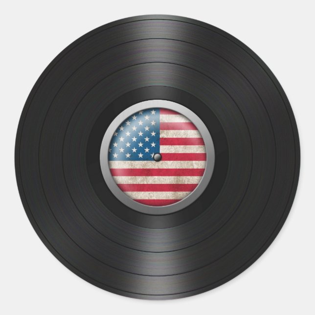 Adesivo Redondo American Flag Vinyl Record Graphic (Frente)
