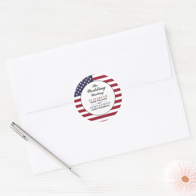 Adesivo Redondo American Flag Wedding (Envelope)