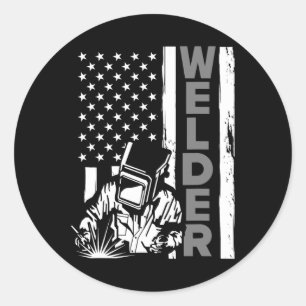 Adesivo Redondo American Flag Welder Funny Usa 4 De Julho Soldadur