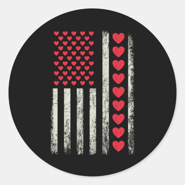 Adesivo Redondo American Flag With Hearts Valentine S Day  (Frente)