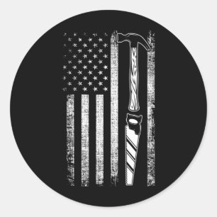 Adesivo Redondo American Flag Woodworker USA Carpenter