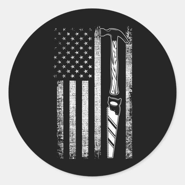 Adesivo Redondo American Flag Woodworker USA Carpenter (Frente)