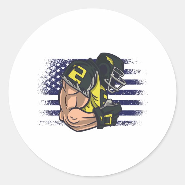 Adesivo Redondo American Football Fan Jersey Shirt USA Flag (Frente)