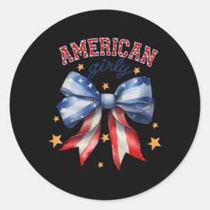 Adesivo Redondo American Girly Coquette Arco 4 De Julho Flag Women