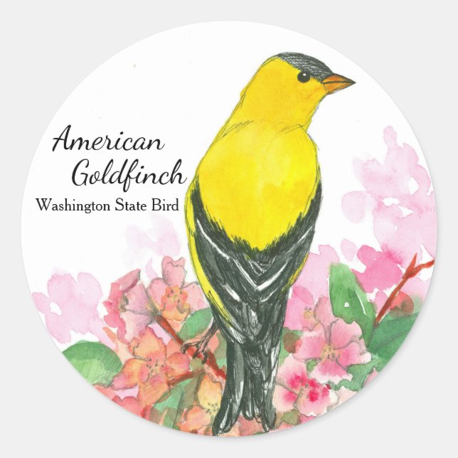 Adesivo Redondo American Goldfinch Washington State Bird Yellow (Frente)