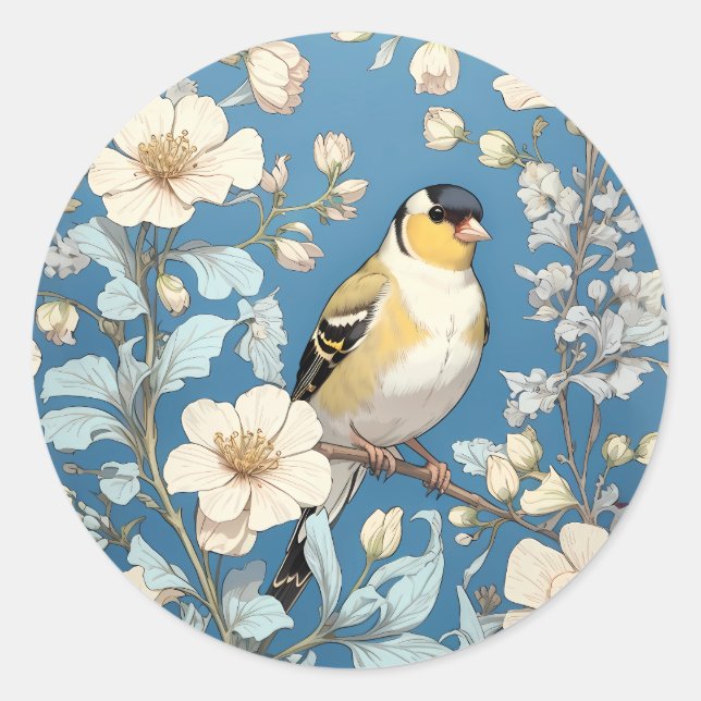 Adesivo Redondo American Goldfinch William Morris Inspired (Frente)