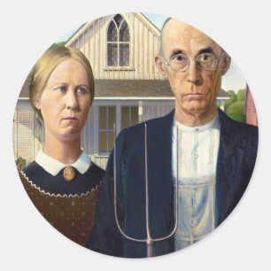Adesivo Redondo American Gothic Classic Painting Grant Wood