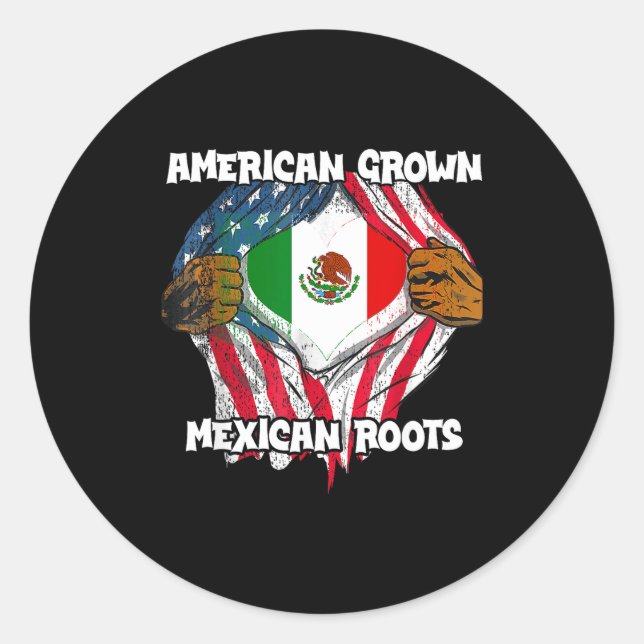 Adesivo Redondo American Grown Mexican Roots Mexico Country Lover  (Frente)