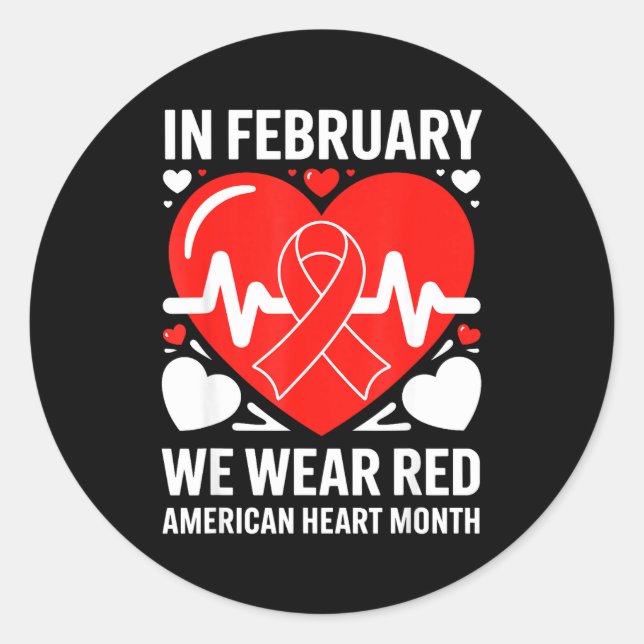 Adesivo Redondo American Heart Disease Awareness Month Ribbon Red  (Frente)