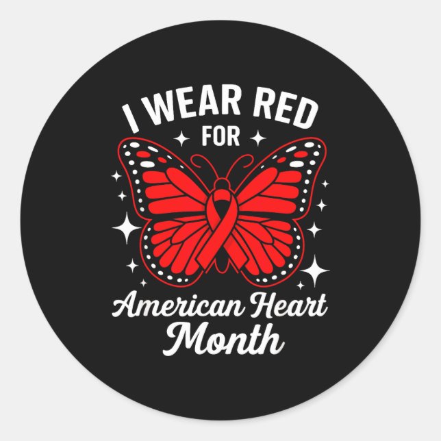 Adesivo Redondo American Heart Disease Awareness Month Ribbon Red  (Frente)