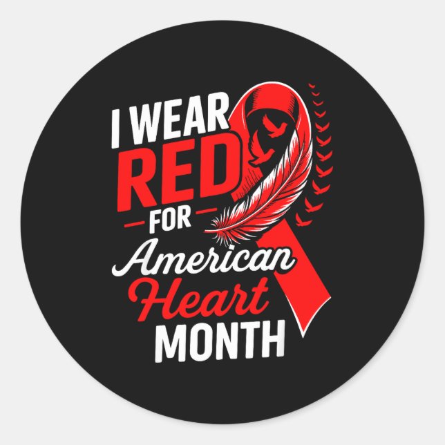 Adesivo Redondo American Heart Disease Awareness Month Ribbon Red  (Frente)
