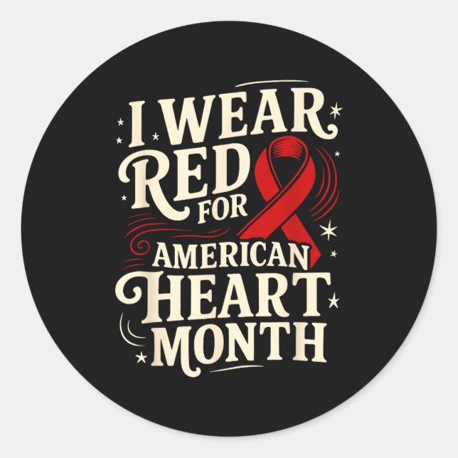 Adesivo Redondo American Heart Disease Awareness Month Ribbon Red  (Frente)