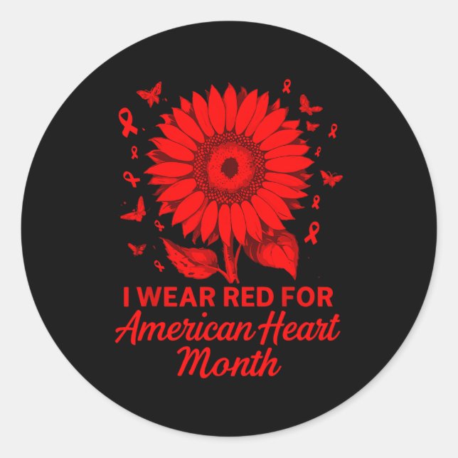 Adesivo Redondo American Heart Disease Awareness Month Ribbon Red  (Frente)