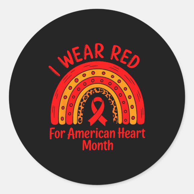 Adesivo Redondo American Heart Disease Awareness Month Ribbon Red  (Frente)