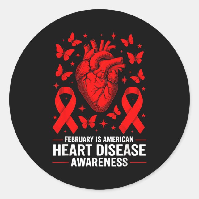 Adesivo Redondo American Heart Disease Awareness Month Ribbon Red  (Frente)