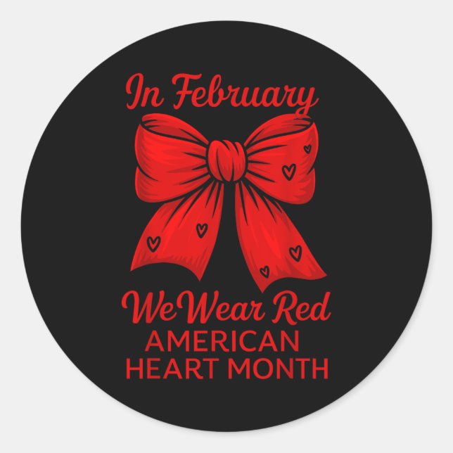 Adesivo Redondo American Heart Disease Awareness Month Ribbon Red  (Frente)
