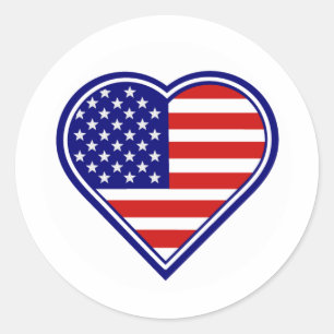 Adesivo Redondo American Heart Shape USA Flag Sticker