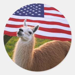 Adesivo Redondo American Llama Sticker