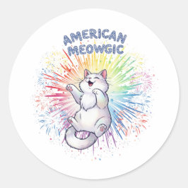 Adesivo Redondo American Meowgic - Sparly Cat & Rainbow Fireworks