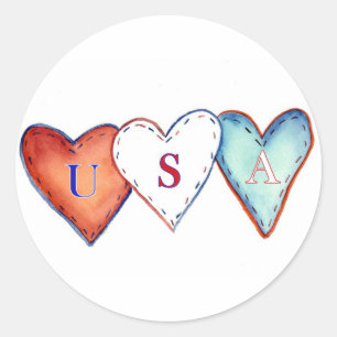Adesivo Redondo American Patriot USA Pride Hearts Stickers