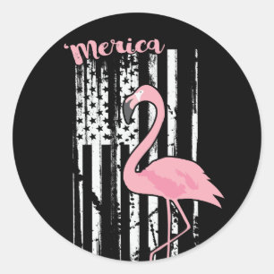 Adesivo Redondo American Pink Flamingo USA White Flag