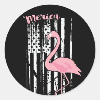 Adesivo Redondo American Pink Flamingo USA White Flag
