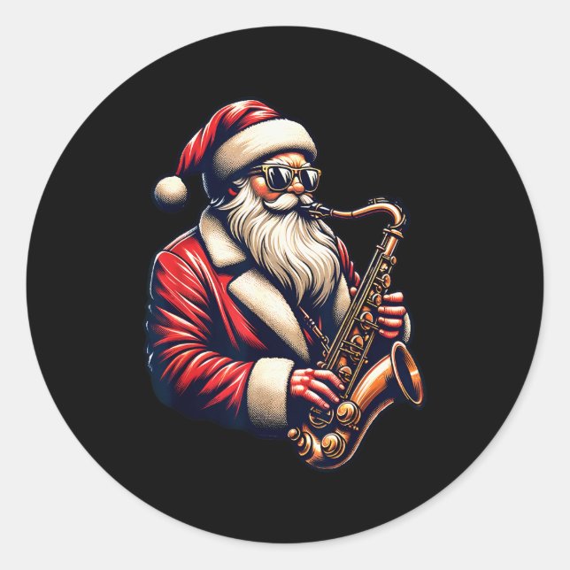 Adesivo Redondo American Santa Playing Saxophone Xmas Jazz Christm (Frente)