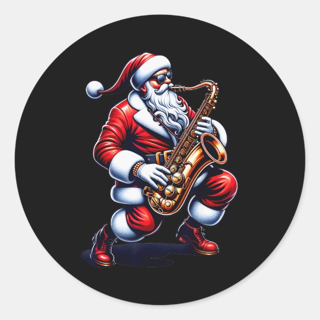 Adesivo Redondo American Santa Playing Saxophone Xmas Jazz Christm (Frente)