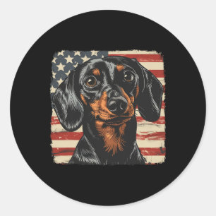 Adesivo Redondo American Star Strips 4 De Julho Cão-De-Dachshund