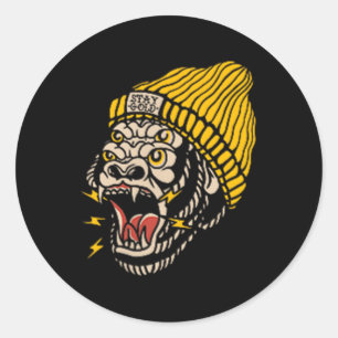 Adesivo Redondo American Traditional Tattoo Gorilla Alternativo Ol