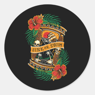 Adesivo Redondo American Traditional Tattoo Old School Flash Skull