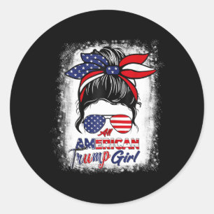 Adesivo Redondo American Trump Girl 4 De Julho Mensagem Bun Pro Tr
