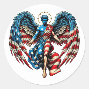 Adesivo Redondo American USA Flag Angel Man Patriotic Art