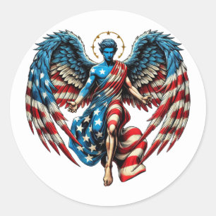 Adesivo Redondo American USA Flag Angel Man Patriotic Art