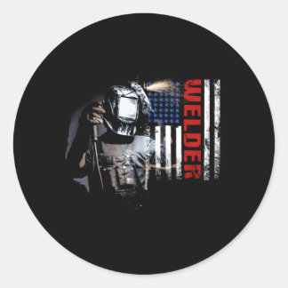 Adesivo Redondo American Welder Welder American Flag Proud Welud
