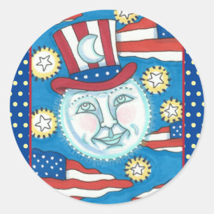 ADESIVO REDONDO AMERICANA PATRIÓTICO DE ARTE FOLK NA LUA