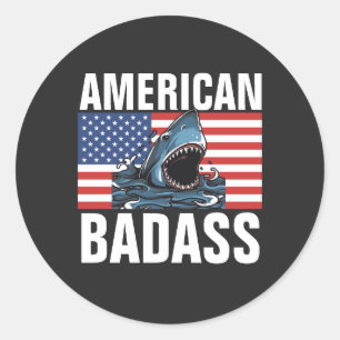 ADESIVO REDONDO AMERICANO BADASS PATRIOT SHARK STICKERS