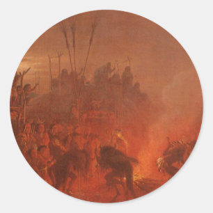 Adesivo Redondo Americanos nativos do vintage, dança do búfalo p