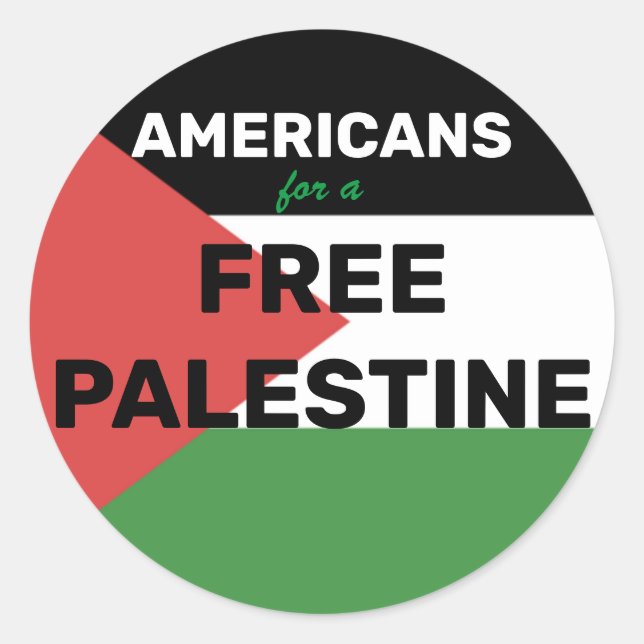 ADESIVO REDONDO AMERICANOS POR UM PAVILHÃO GRATUITO PALESTINA VERM (Frente)
