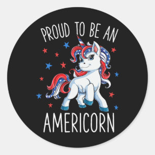 Adesivo Redondo Americorn Unicorn 4 De Julho Mostra Meninas Merico