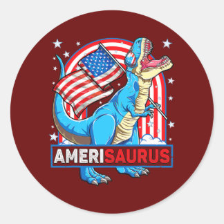 Adesivo Redondo Amerisauro T rex Boys Meninas Dinossauro Patriótic