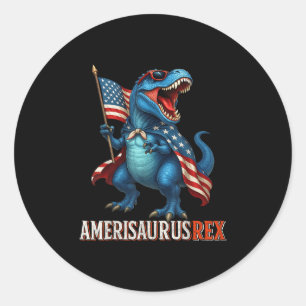 Adesivo Redondo Amerisauro T Rex Dinossauro 4 De Julho Americano F